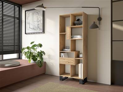 Librería estantería, 174x67x31, Diseño industrial, Roble