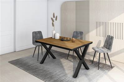 Mesa Comedor, 140x90x74 cm, Para 6 comensales, Muebles Comedor, Roble y negro