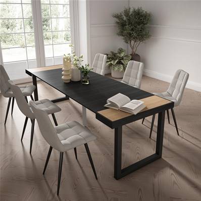 Mesa Consola extensible, Roble y negro, Patas madera maciza