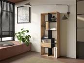 Librería estantería, 162x67x31cm, Con Almacenaje, Roble y negro