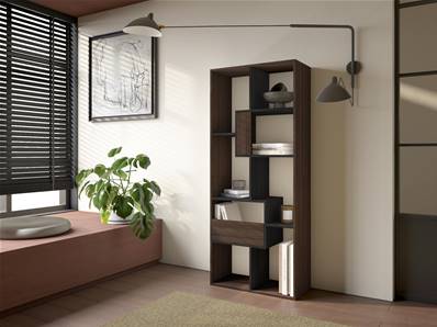 Librería estantería, 162x67x31cm, Con Almacenaje, Roble oscuro y Negro