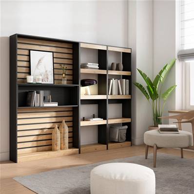 Librería estantería, 230x186x25cm, Roble y negro