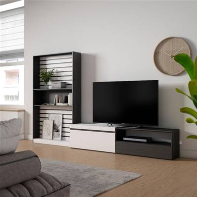 Muebles de Salón para TV, 310x186x35cm, Blanco y negro
