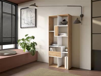 Librería estantería, 162x67x31cm, Con Almacenaje, Roble y blanco