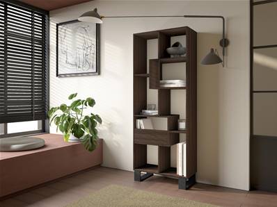 Librería estantería, 174x67x31, Diseño industrial, Roble oscuro