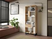 Librería estantería, 174x67x31, Diseño industrial, Roble y blanco