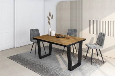 Mesa Comedor, 140x90x74 cm, Para 6 comensales, Muebles Comedor, Roble y negro