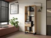 Librería estantería, 174x67x31, Diseño industrial, Roble y negro