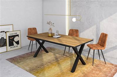 Mesa Comedor, 194x90x74 cm, Para 10 Comensales, Muebles Comedor, Roble y negro
