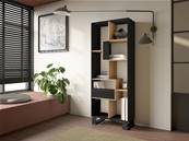 Librería estantería, 174x67x31, Diseño industrial, Negro y roble