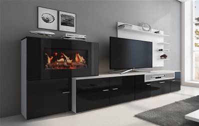 Mueble chimenea eléctrica Blanco y Negro Brillo