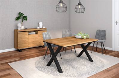 Conjunto Mesa 140 patas X, Aparador 140 Tall