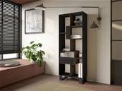 Librería estantería, 174x67x31, Diseño industrial, Negro y Roble oscuro