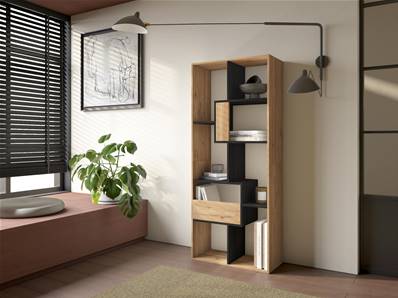 Librería estantería, 162x67x31cm, Con Almacenaje, Roble y negro