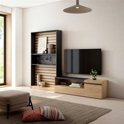 Muebles de Salón para TV, 260x186x35cm, Roble y negro