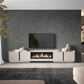 Mueble TV, Televisión, 315x50x35 cm, Para TV hasta 80", Chimenea eléctrica XXL, Colgado, Suspendido, LED, Beige