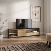 Mueble TV, Televisión, 207x50x37 cm, Para TV hasta 80", Con almacenamiento, Roble y negro