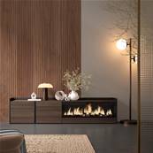 Mueble TV, Televisión, 212x50x35 cm, Para TV hasta 80", Chimenea eléctrica XXL, Roble oscuro y Negro