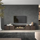 Mueble TV, Televisión, 315x50x35 cm, Para TV hasta 80", Chimenea eléctrica XXL, Roble oscuro y Negro