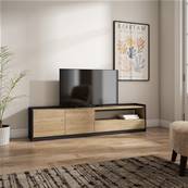 Mueble TV, Televisión, 207x50x37 cm, Para TV hasta 80", Con almacenamiento, Roble y negro