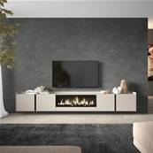 Mueble TV, Televisión, 315x50x35 cm, Para TV hasta 80", Chimenea eléctrica XXL, Colgado, Suspendido, Beige