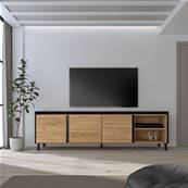 Mueble TV, Televisión, 207x61x35 cm, Para TV hasta 80", Diseño industrial, Roble y negro