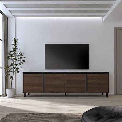 Mueble TV, Televisión, 207x61x35 cm, Para TV hasta 80", Diseño industrial, Roble oscuro y Negro