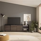 Mueble TV, Televisión, 207x61x35 cm, Para TV hasta 80", Diseño industrial, LED, Roble oscuro y Negro