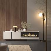 Mueble TV, Televisión, 212x50x35 cm, Para TV hasta 80", Chimenea eléctrica XXL, Colgado, Suspendido, Beige
