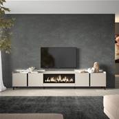 Mueble TV, Televisión, 315x61x35 cm, Para TV hasta 80", Chimenea eléctrica XXL, Diseño industrial, LED, Beige