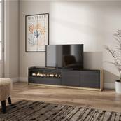 Mueble TV, Televisión, 207x50x37 cm, Para TV hasta 80", Chimenea eléctrica, Negro y roble