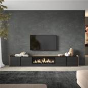 Mueble TV, Televisión, 315x50x35 cm, Para TV hasta 80", Chimenea eléctrica XXL, Negro y roble