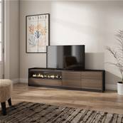 Mueble TV, Televisión, 207x50x37 cm, Para TV hasta 80", Chimenea eléctrica, Roble oscuro y Negro