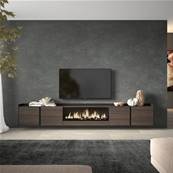 Mueble TV, Televisión, 315x50x35 cm, Para TV hasta 80", Chimenea eléctrica XXL, Colgado, Suspendido, Roble oscuro y Negro