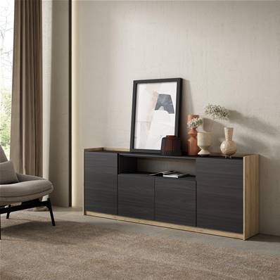 Aparadores para salón, 207x80x37 cm, 4 Puertas, Armario, zapatero, Negro y roble