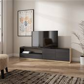 Mueble TV, Televisión, 207x50x37 cm, Para TV hasta 80", Con almacenamiento, Negro y roble