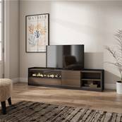 Mueble TV, Televisión, 207x50x37 cm, Para TV hasta 80", Chimenea eléctrica, Roble oscuro y Negro