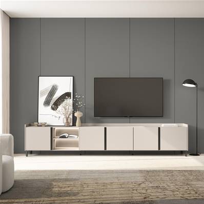 Mueble TV, Televisión, 309x61x35 cm, Para TV hasta 80", Diseño industrial, LED, Beige