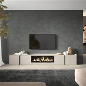 Mueble TV, Televisión, 315x50x35 cm, Para TV hasta 80", Chimenea eléctrica XXL, Beige